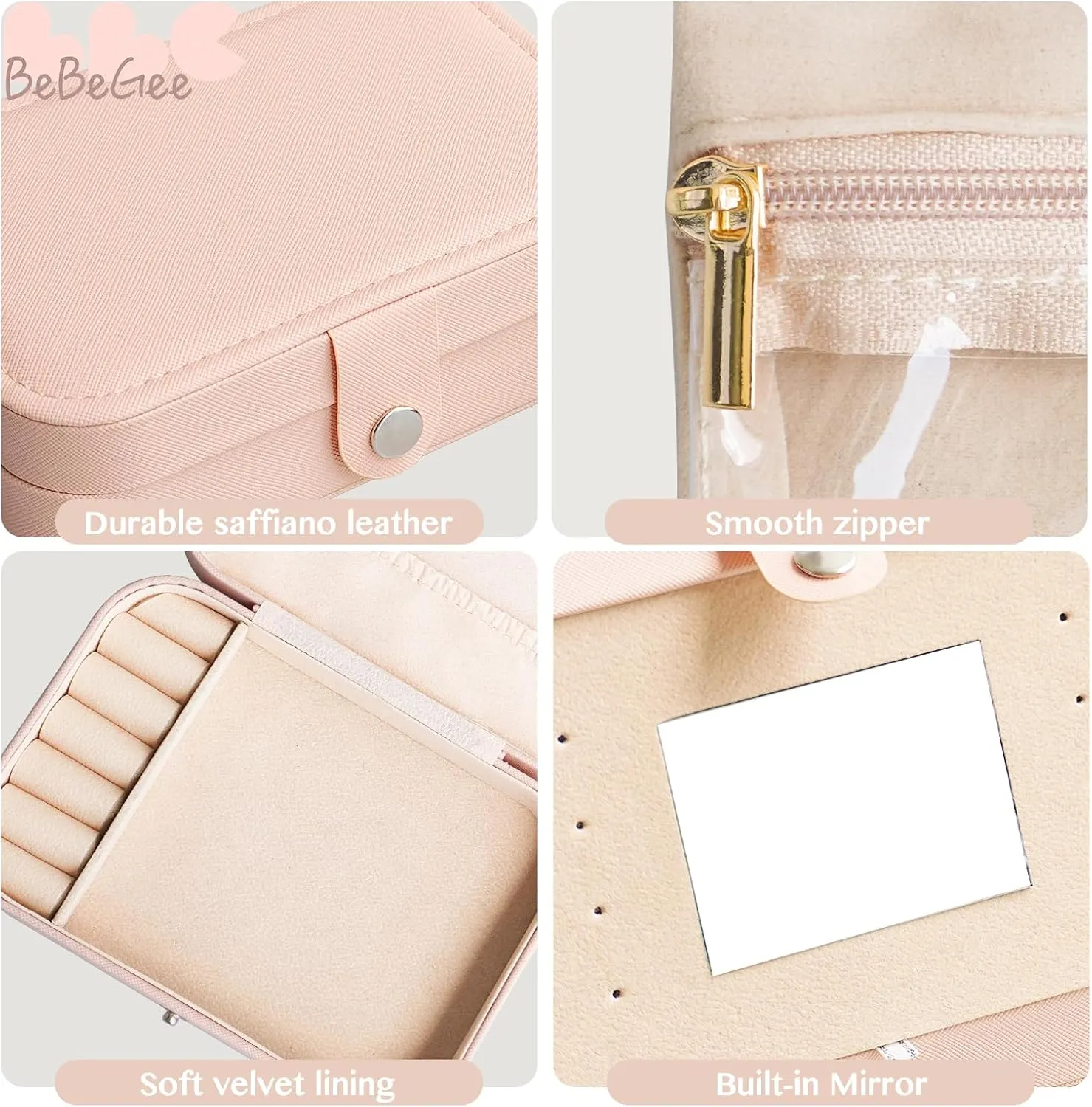 (6 PCS) Travel Jewelry Pouches, Small Travel Jewelry Bag Birthday, Velvet Zipper Pockets for Best Friend Mini Travel Essentials
