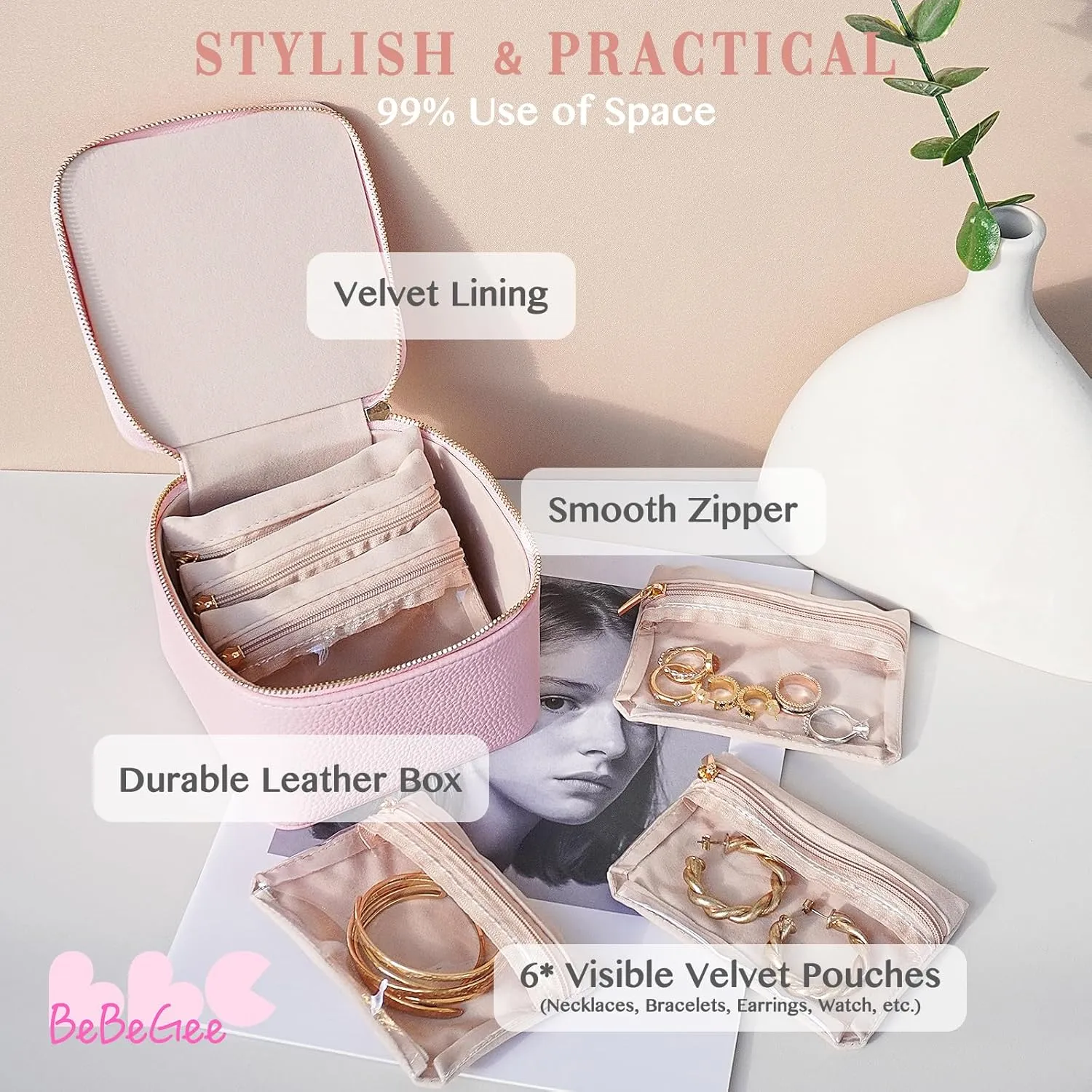 (6 PCS) Travel Jewelry Pouches, Small Travel Jewelry Bag Birthday, Velvet Zipper Pockets for Best Friend Mini Travel Essentials