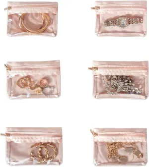 (6 PCS) Travel Jewelry Pouches, Small Travel Jewelry Bag Birthday, Velvet Zipper Pockets for Best Friend Mini Travel Essentials