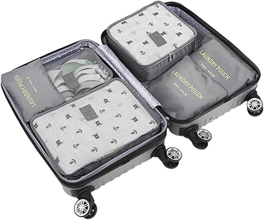 6 Pcs Travel Packing Cube Luggage Compression Pouches Laundry Toiletry Storage Bag