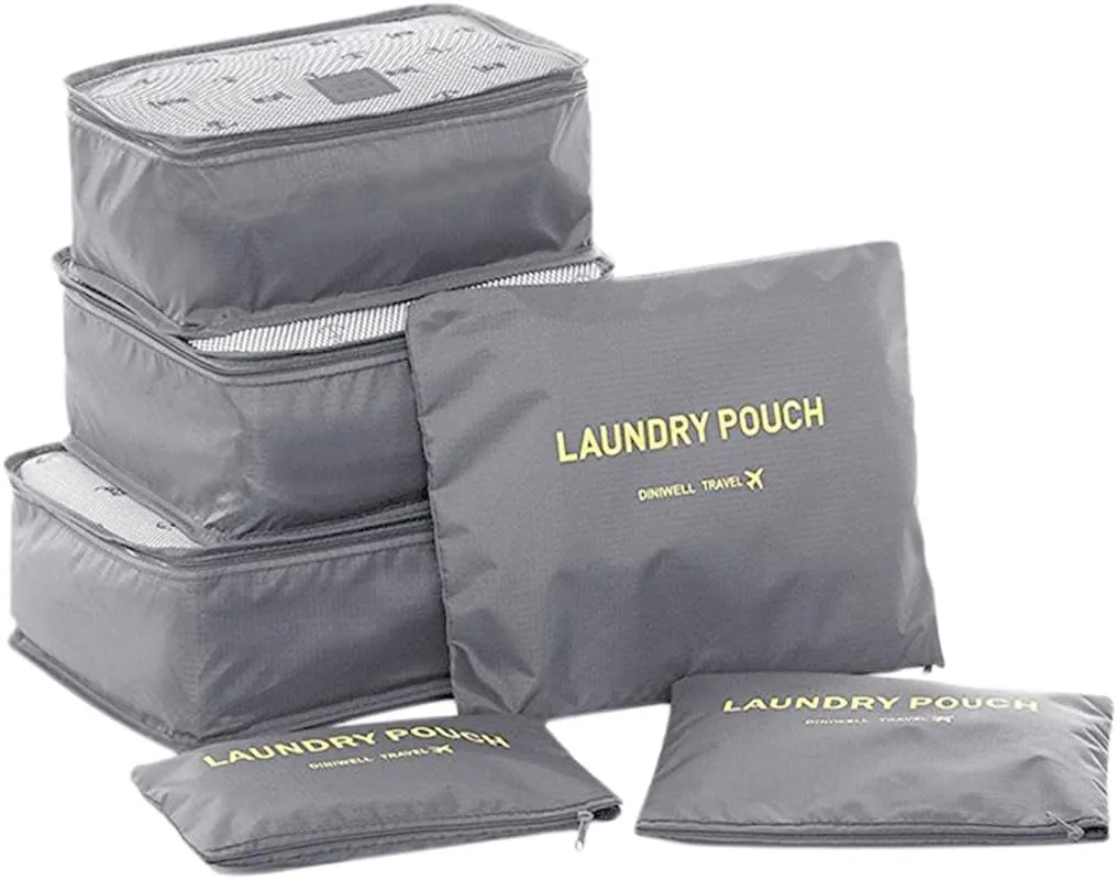 6 Pcs Travel Packing Cube Luggage Compression Pouches Laundry Toiletry Storage Bag