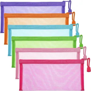 6PCS Nylon Mesh Pouches, 8.9x4.3in Zipper Mesh Bags Multipurpose Fine Makeup Bags Transparent Pencil Case Cute Mesh Cosmetic Bag Travel Organizers Accessories