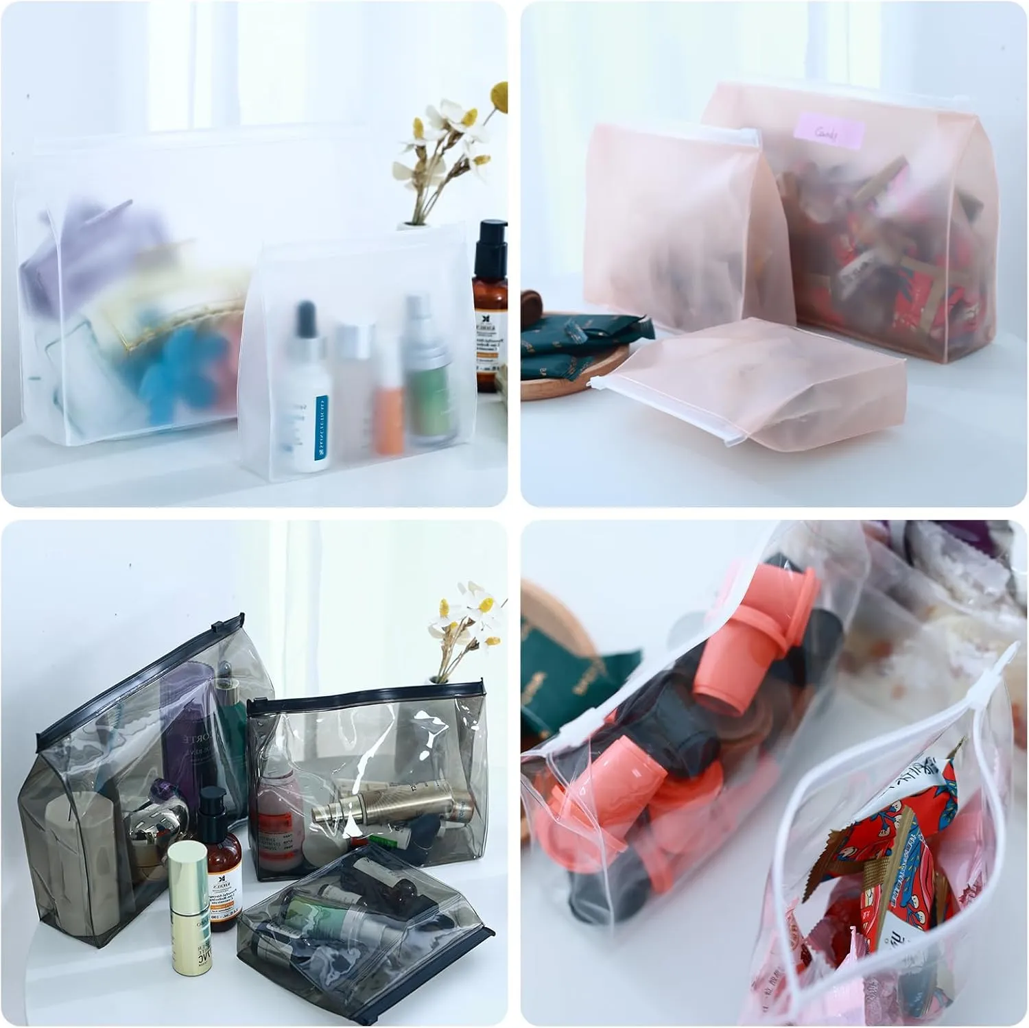 80 Pack Mini Clear Makeup Bag Organizer Pouches Cosmetic Zipper Pouch Small Travel Pouches for Toiletries Transparent EVA Reusable Wash Bags Bulk Waterproof Plastic Clear Gift Bags, Frosted, 5.9