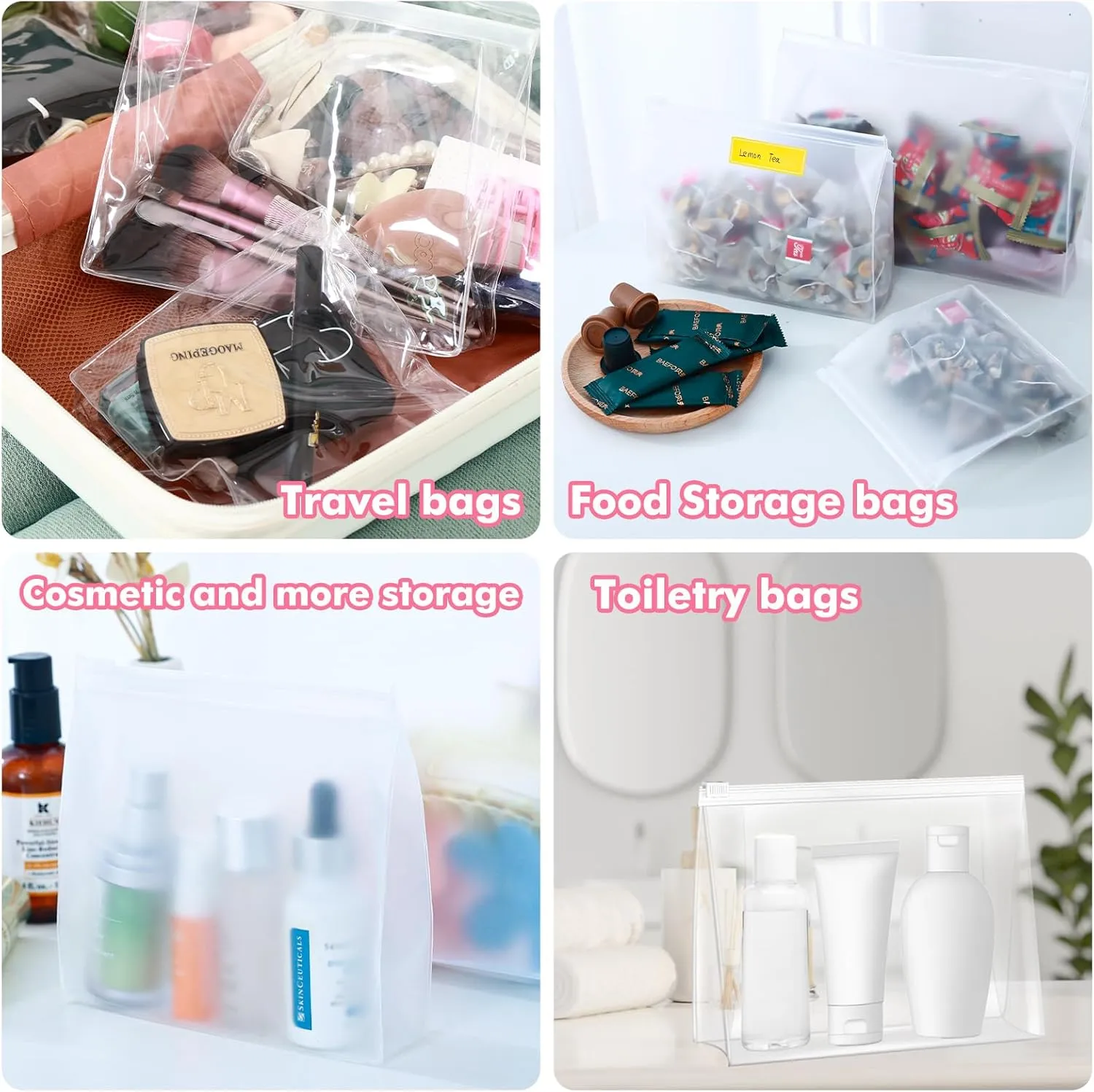 80 Pack Mini Clear Makeup Bag Organizer Pouches Cosmetic Zipper Pouch Small Travel Pouches for Toiletries Transparent EVA Reusable Wash Bags Bulk Waterproof Plastic Clear Gift Bags, Frosted, 5.9