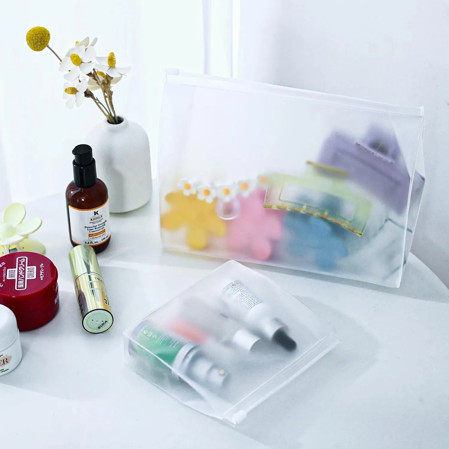 80 Pack Mini Clear Makeup Bag Organizer Pouches Cosmetic Zipper Pouch Small Travel Pouches for Toiletries Transparent EVA Reusable Wash Bags Bulk Waterproof Plastic Clear Gift Bags, Frosted, 5.9