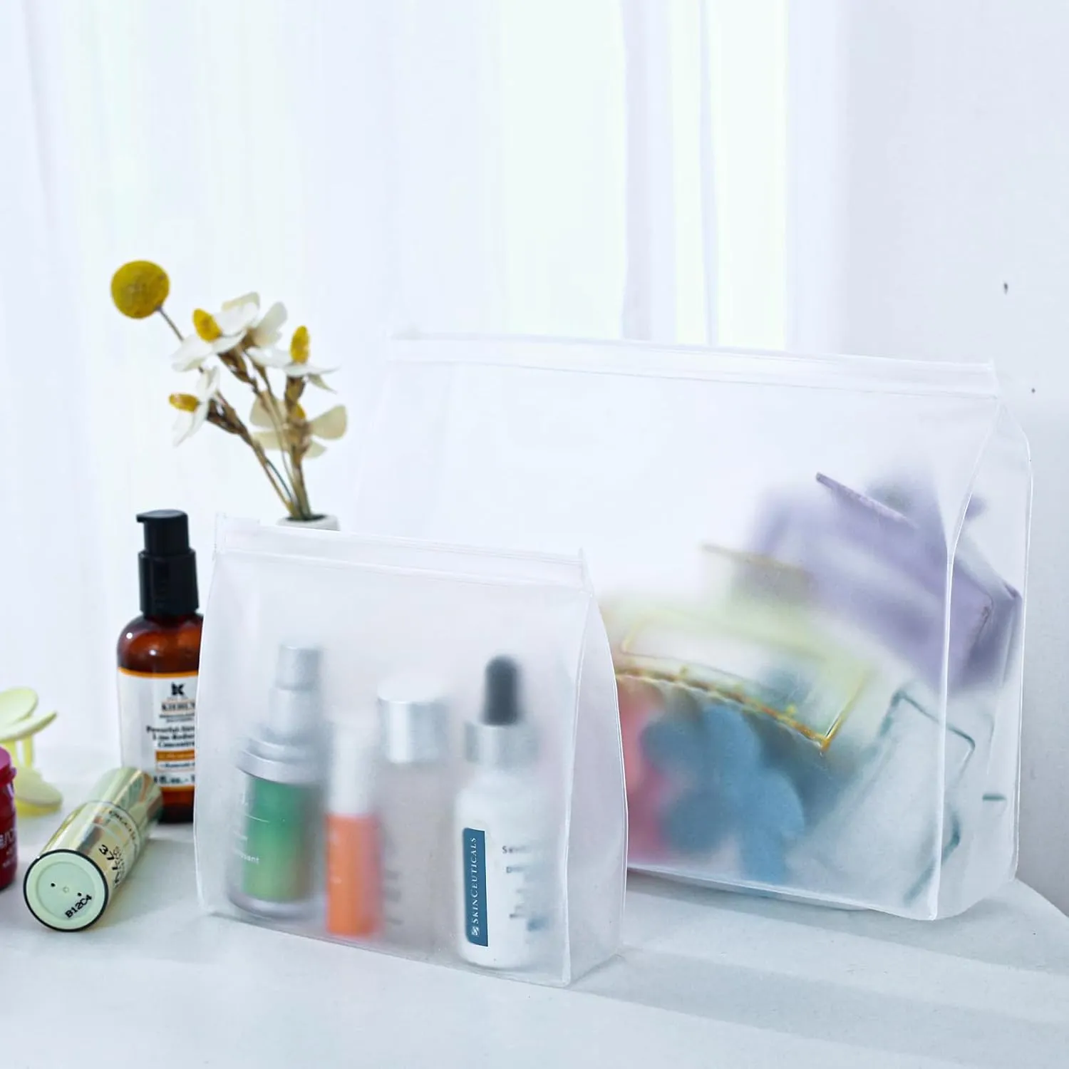 80 Pack Mini Clear Makeup Bag Organizer Pouches Cosmetic Zipper Pouch Small Travel Pouches for Toiletries Transparent EVA Reusable Wash Bags Bulk Waterproof Plastic Clear Gift Bags, Frosted, 5.9