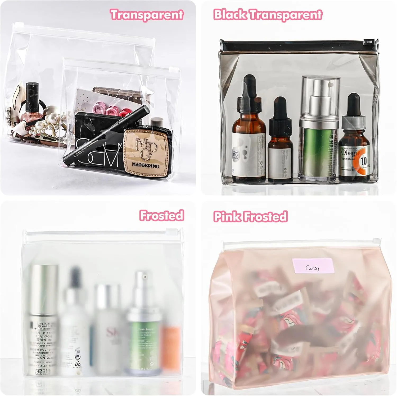 80 Pack Mini Clear Makeup Bag Organizer Pouches Cosmetic Zipper Pouch Small Travel Pouches for Toiletries Transparent EVA Reusable Wash Bags Bulk Waterproof Plastic Clear Gift Bags, Frosted, 5.9