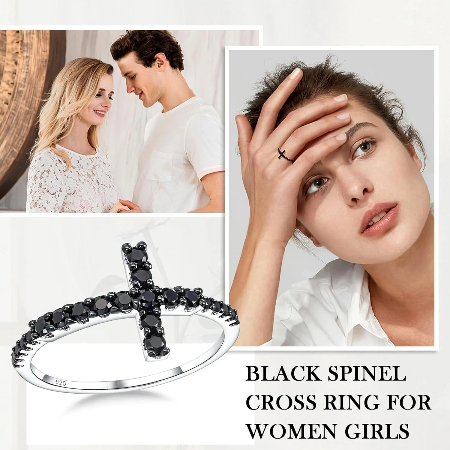 925 Sterling Silver Cross Ring Cubic Zirconia Eternity Promise Rings for Her | Wedding Band Ring Religious Christian Jewelry Size 6-10 (with Gift Box)