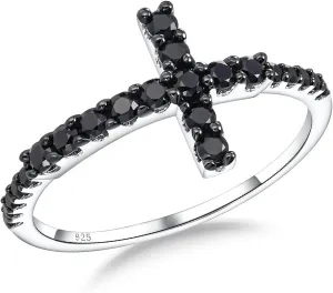 925 Sterling Silver Cross Ring Cubic Zirconia Eternity Promise Rings for Her | Wedding Band Ring Religious Christian Jewelry Size 6-10 (with Gift Box)