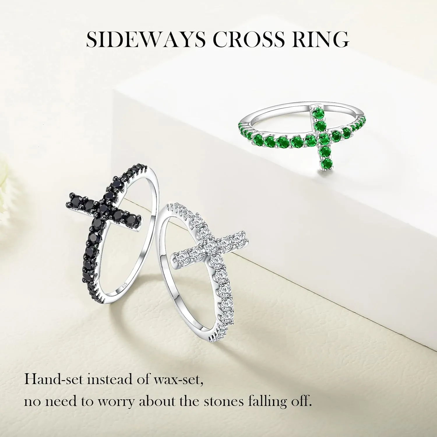 925 Sterling Silver Cross Ring Cubic Zirconia Eternity Promise Rings for Her | Wedding Band Ring Religious Christian Jewelry Size 6-10 (with Gift Box)