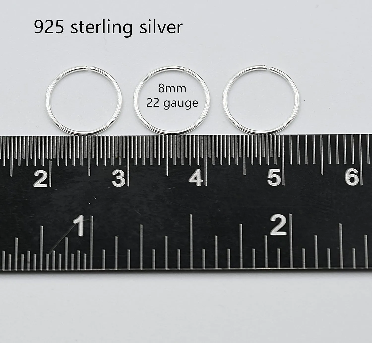 925 Sterling Silver Nose Hoop Ring for Women Cartilage, Small Thin Nose Piercing (Silver, 3pcs- 8mm 22g)