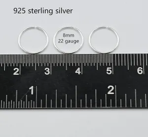 925 Sterling Silver Nose Hoop Ring for Women Cartilage, Small Thin Nose Piercing (Silver, 3pcs- 8mm 22g)