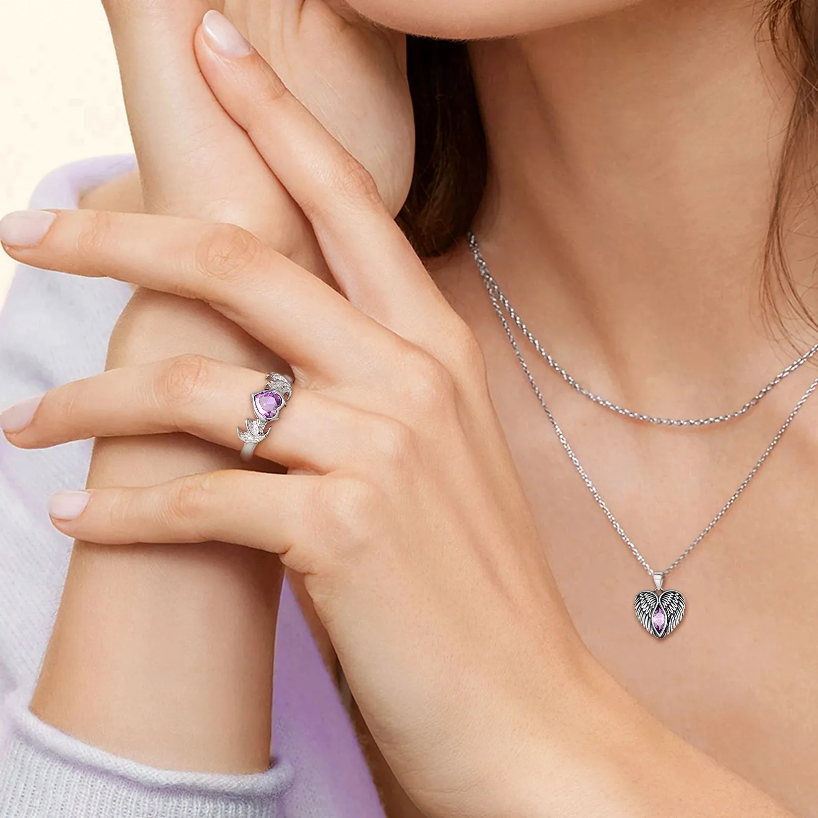 Adjustable 925 Silver Heart Bat Wing Promise Rings - Perfect June Birthstone Gift for Women This Valentine's Day