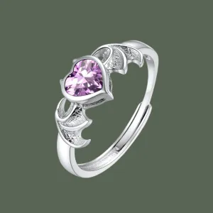 Adjustable 925 Silver Heart Bat Wing Promise Rings - Perfect June Birthstone Gift for Women This Valentine's Day
