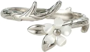 Adjustable Rings for Men and Women, Promise Rings for Couples Silver with Silver Bamboo and Cute Flower Couple Adjustable Band Jewelry Gift
