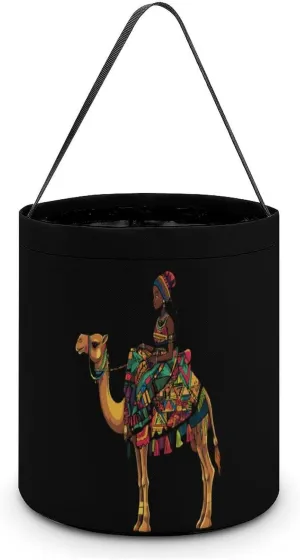 African Girl Sitting On Ca-mel Halloween Candy Bag Candy Tote Bucket Gift Bags Party Supplies for Women Men