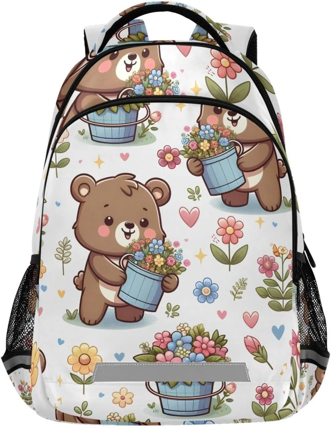 ALAZA Bear Cartoon Flower Bucket Backpack Girls Kids Backpacks Boys School Bookbag 3rd 4th 5th Grade Casual Daypack Laptop Shoulder Bag with Chest Strap