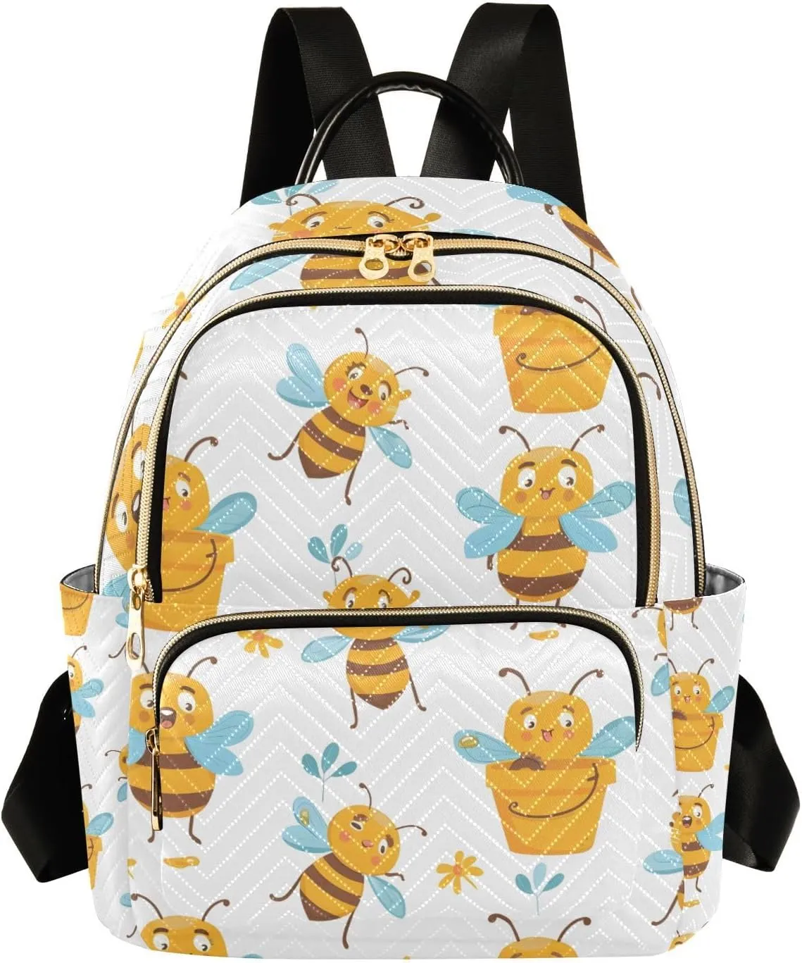 ALAZA Women Mini Backpack Purse Bag Lightweight Casual Daily Travel Backpack Cute Cartoon Bees with The Buckets Of Honey Back Pack Fashion Multipurpose Shoulder Bag