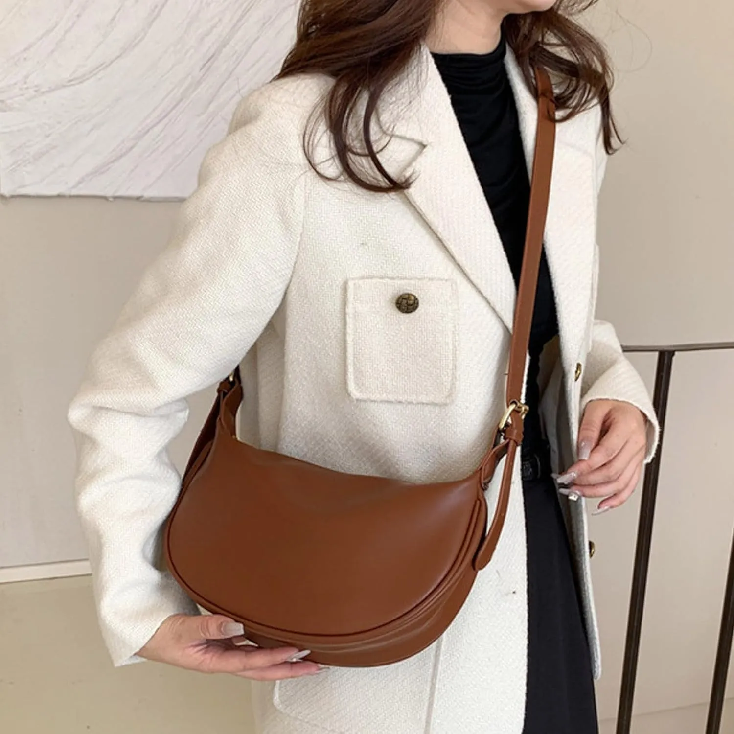 Anti Theft Crossbody Bags for Women Waterproof Nylon Crossbody Bags for Woman Trendy Trendy Clutch Saddle Bag(Brown)
