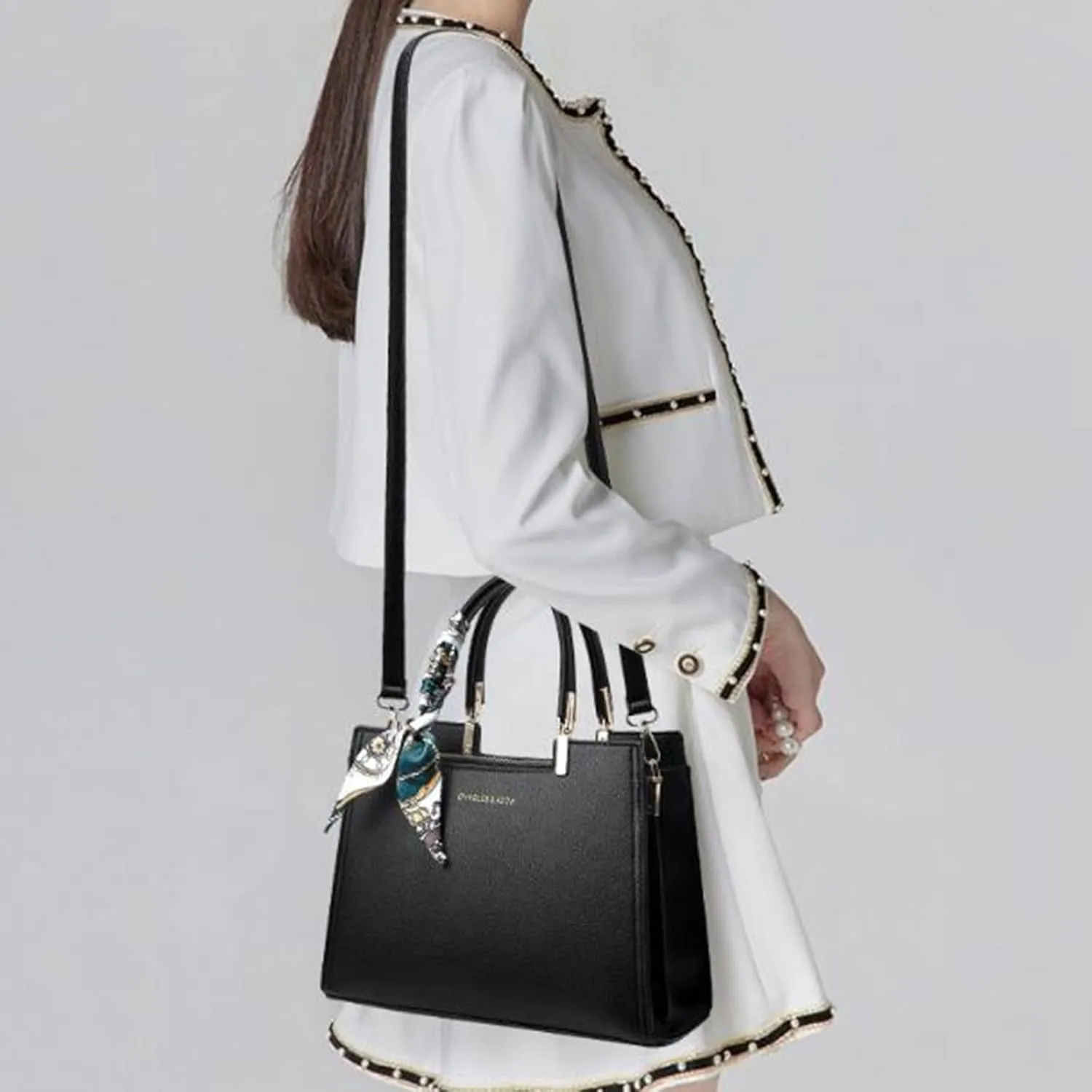 Anti Theft Shoulder Bags for Woman Lightweight Tote Shoulder Bags Satchel Black Purses Temperament Clutch Purse(Black)