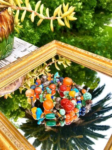 Artisan Carnelian Multicolor Stone Cinnabar Tigers eye Turquoise Bead Necklace