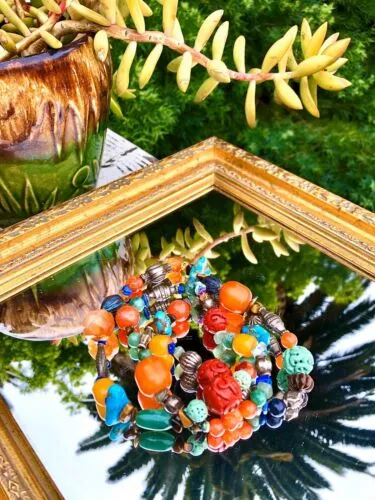 Artisan Carnelian Multicolor Stone Cinnabar Tigers eye Turquoise Bead Necklace