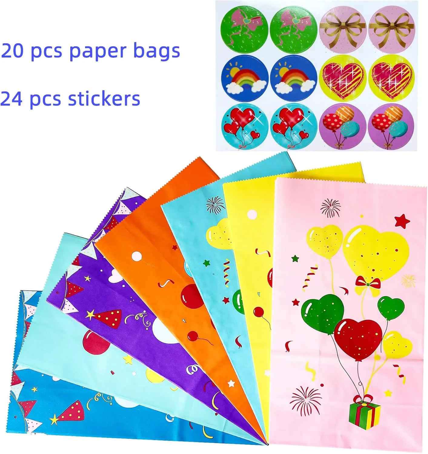 Artseen 20 pcs Paper Bags with Birthday Party Favors Bags Goody Bag for cookie, biscuit, candy, small gift (5.1 X 3.1 X 9.4 inches). (Balloon Set)