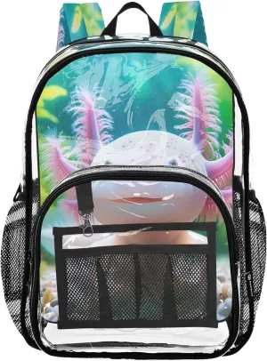 Axolotl Pink Backpacks for Girls, Plastic Backpack, Clear Bookbag, Girl Backpacks Ages 8-12