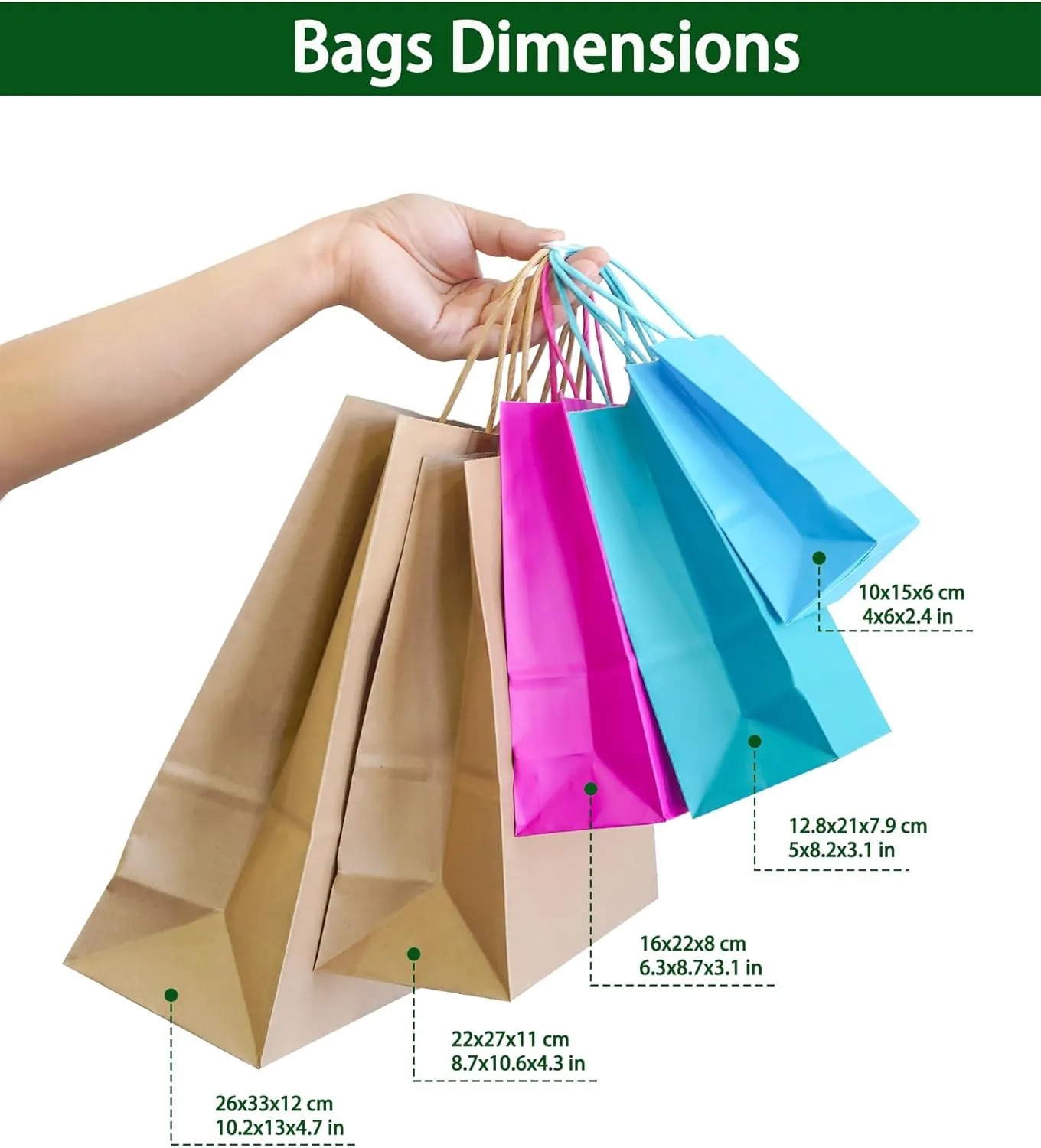 AZOWA Gift Bags Mini Small Kraft Paper Bags with Handles (4 x 2.4 x 6 in, Blue, 12 Pcs)