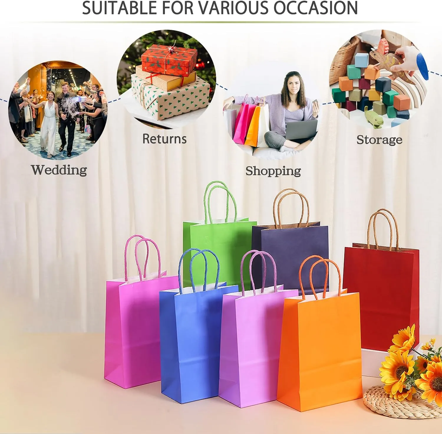 AZOWA Gift Bags Mini Small Kraft Paper Bags with Handles (4 x 2.4 x 6 in, Blue, 12 Pcs)