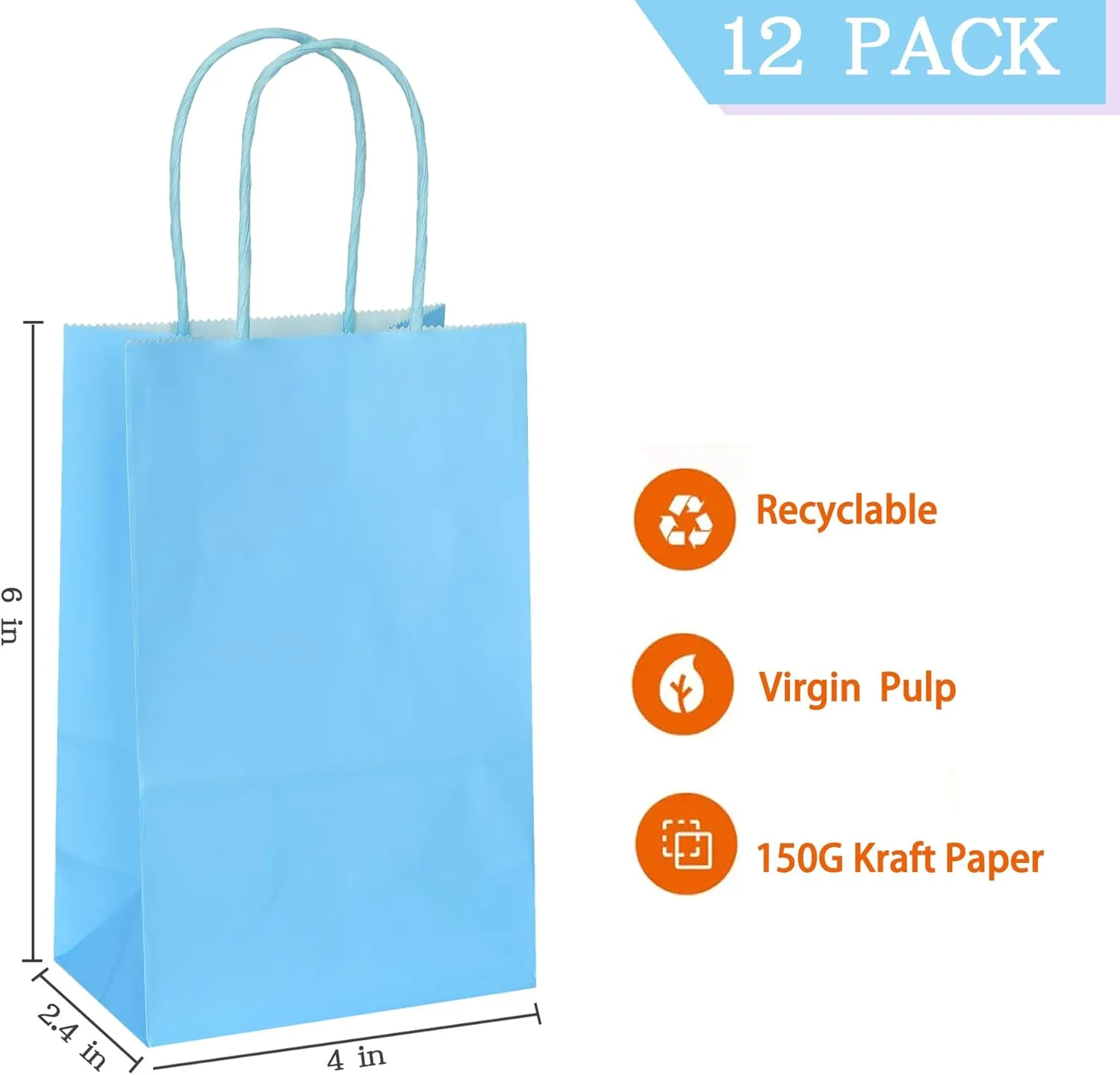 AZOWA Gift Bags Mini Small Kraft Paper Bags with Handles (4 x 2.4 x 6 in, Blue, 12 Pcs)