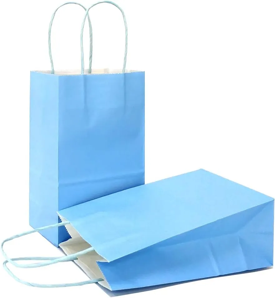 AZOWA Gift Bags Mini Small Kraft Paper Bags with Handles (4 x 2.4 x 6 in, Blue, 12 Pcs)