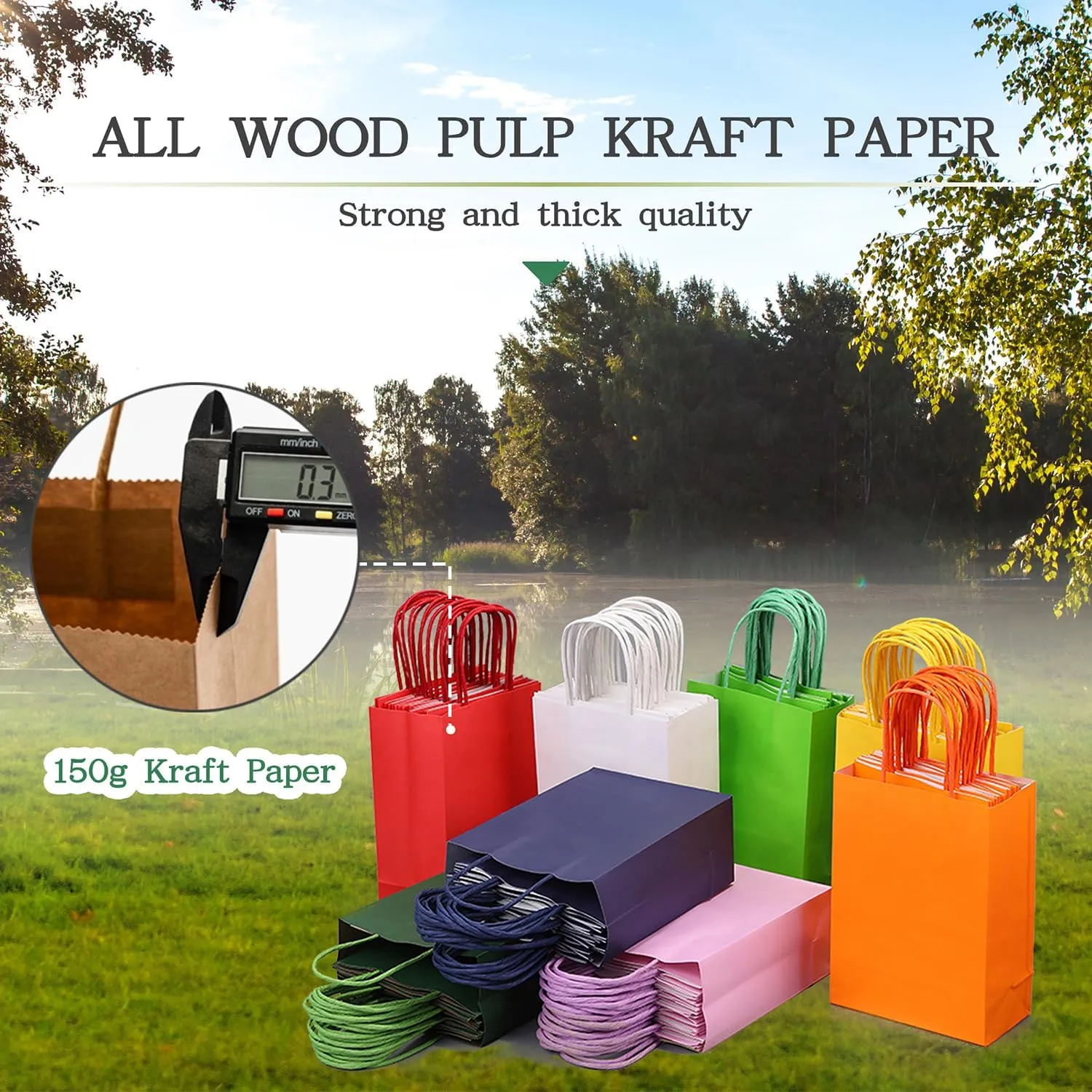 AZOWA Gift Bags Mini Small Kraft Paper Bags with Handles (4 x 2.4 x 6 in, Blue, 12 Pcs)