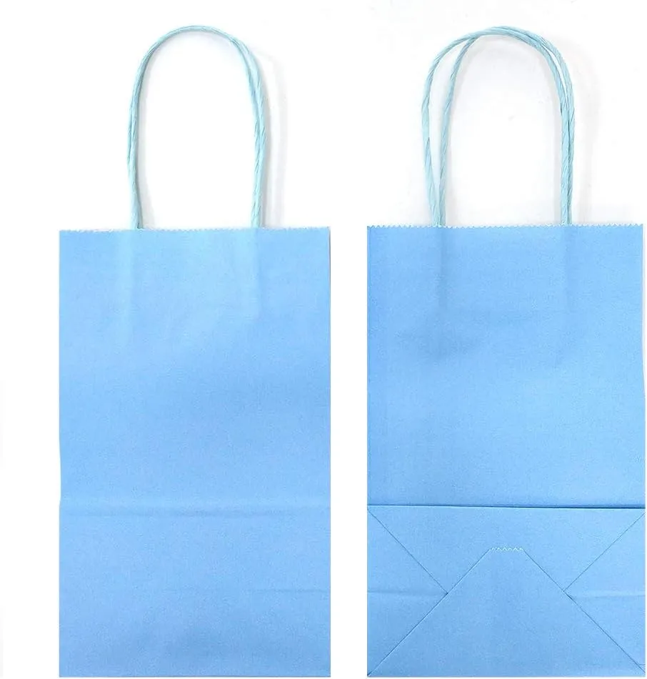 AZOWA Gift Bags Mini Small Kraft Paper Bags with Handles (4 x 2.4 x 6 in, Blue, 12 Pcs)