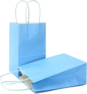 AZOWA Gift Bags Mini Small Kraft Paper Bags with Handles (4 x 2.4 x 6 in, Blue, 12 Pcs)