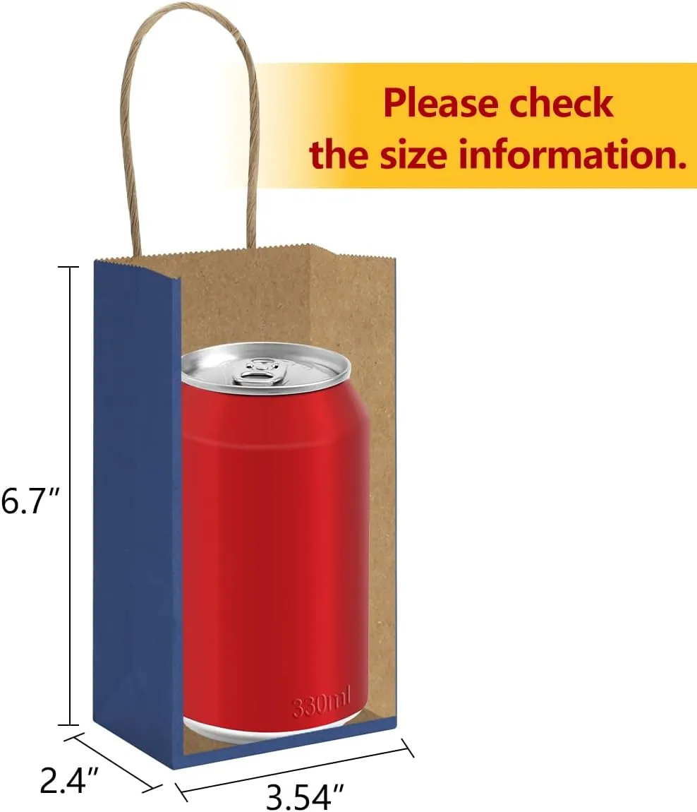 BagDream 100Pack 3.5x2.4x6.7 Inches Small-Kraft-Paper-Gift-Bags with Handles Bulk-Mini-Party-Favor-Gift-Bags Recyclable Tiny Navy Blue Paper Sacks for Samples, Candy