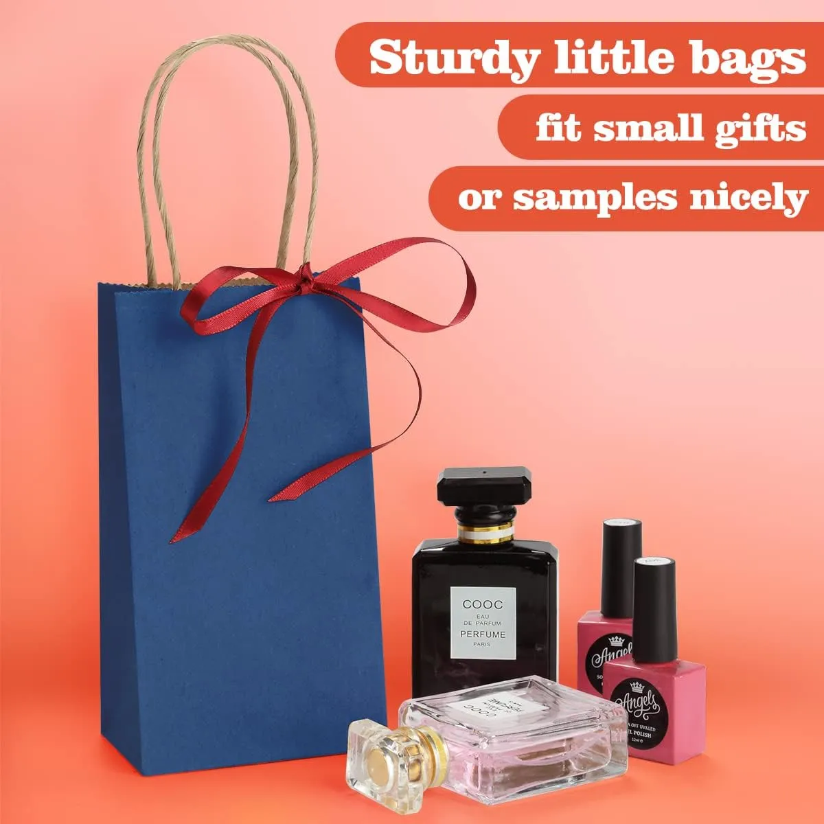 BagDream 100Pack 3.5x2.4x6.7 Inches Small-Kraft-Paper-Gift-Bags with Handles Bulk-Mini-Party-Favor-Gift-Bags Recyclable Tiny Navy Blue Paper Sacks for Samples, Candy