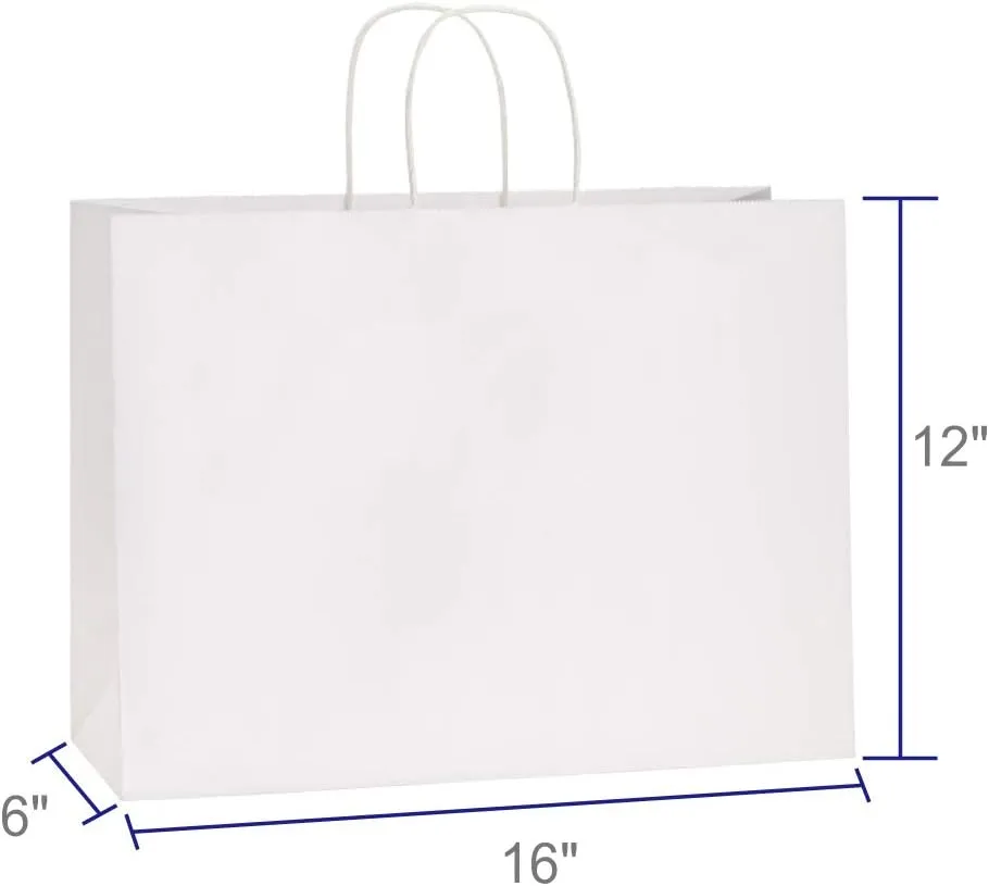 BagDream 100Pcs 16x6x12 Inches Kraft Paper Bags with Handles Bulk, Large Shopping Bags for Gifts, Grocery, Merchandise, Party Favor, Take-out, Recyclable White Paper Sacks