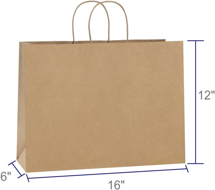 BagDream 100Pcs 16x6x12 Inches Kraft Paper Bags with Handles Bulk Shopping Bags for Gifts, Grocery, Merchandise, Recycled Large Brown Paper Sacks