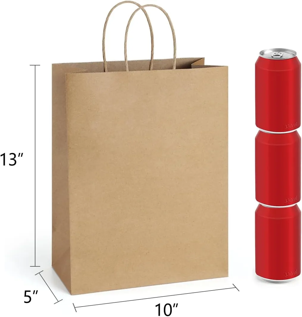 BagDream 10x5x13 25Pcs Gift Bags Brown Kraft Paper With Handles - Bulk Shopping, Merchandise Retail, Wedding Party Favor Sacks - 100% Recycled Paper