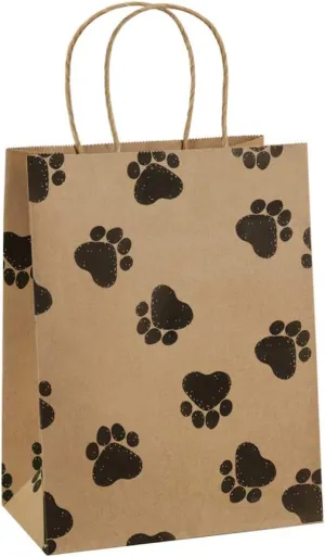 BagDream Brown Gift Bags 8x4.25x10.5 25Pcs Kraft Paper Gift Bags with Handles, Paw Prints Paper Sacks for Animal Party Favor, Retail, Grocery, Dog's Puppy's Paw