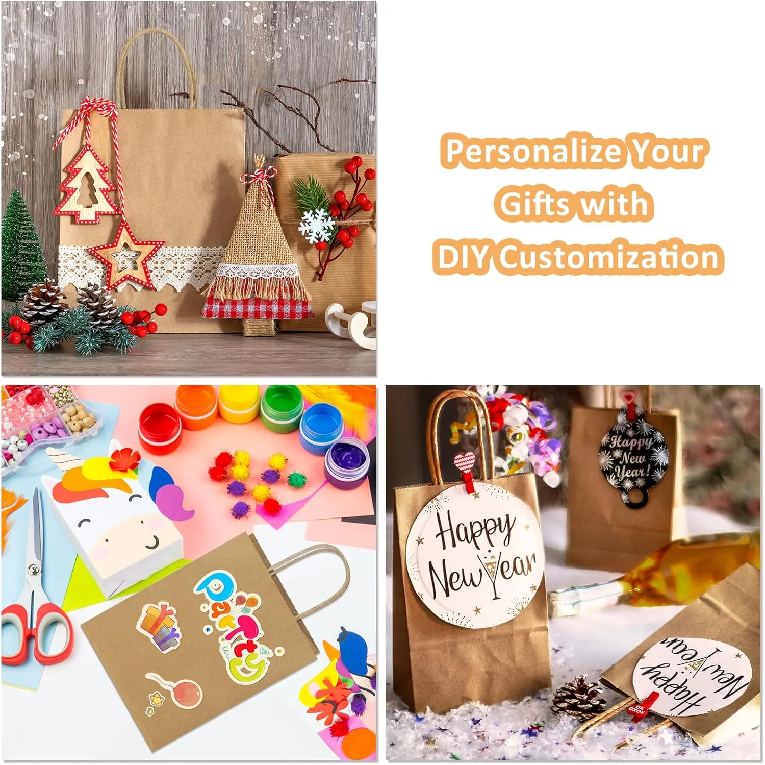 BagDream Gift Bags 10x5x13 50Pcs Brown Kraft Paper With Handles - Merchandise, Retail, Party Favor, Shopping Bulk 100% Recycled Paper Sacks