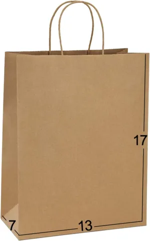 BagDream Paper Gift Bags 25Pcs 13x7x17 - Party, Shopping, Retail, Merchandise - Recycled Kraft With Handles Bulk Brown