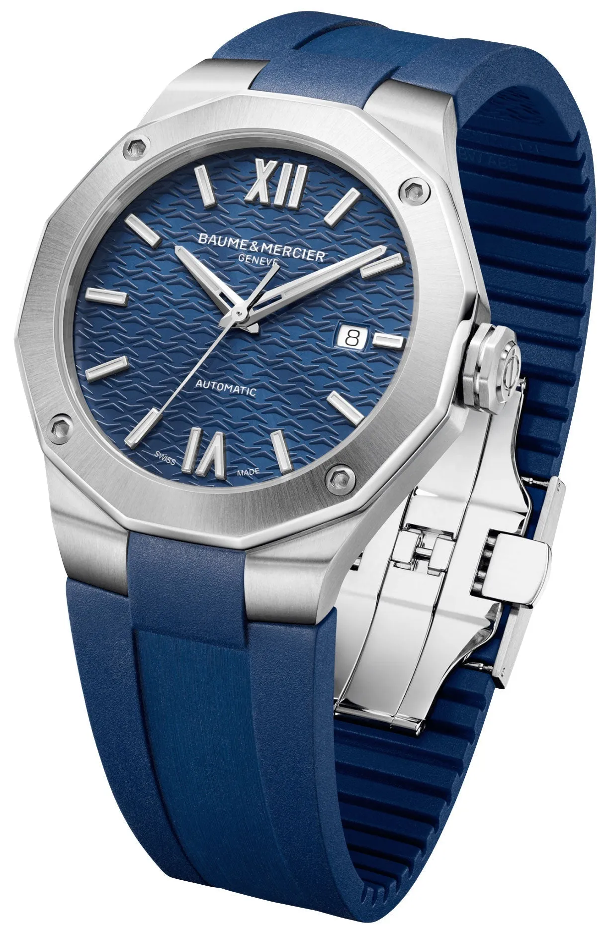 Baume & Mercier Riviera Automatic Stainless Steel Blue Dial Blue Rubber Strap Date Mens Watch M0A10619