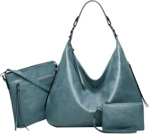 Beach Tote Bag 4 Packet Leather Solid Color Handbags Shoulder Bags Crossbody Hobo Bags Card Purse Work Travel Essential A