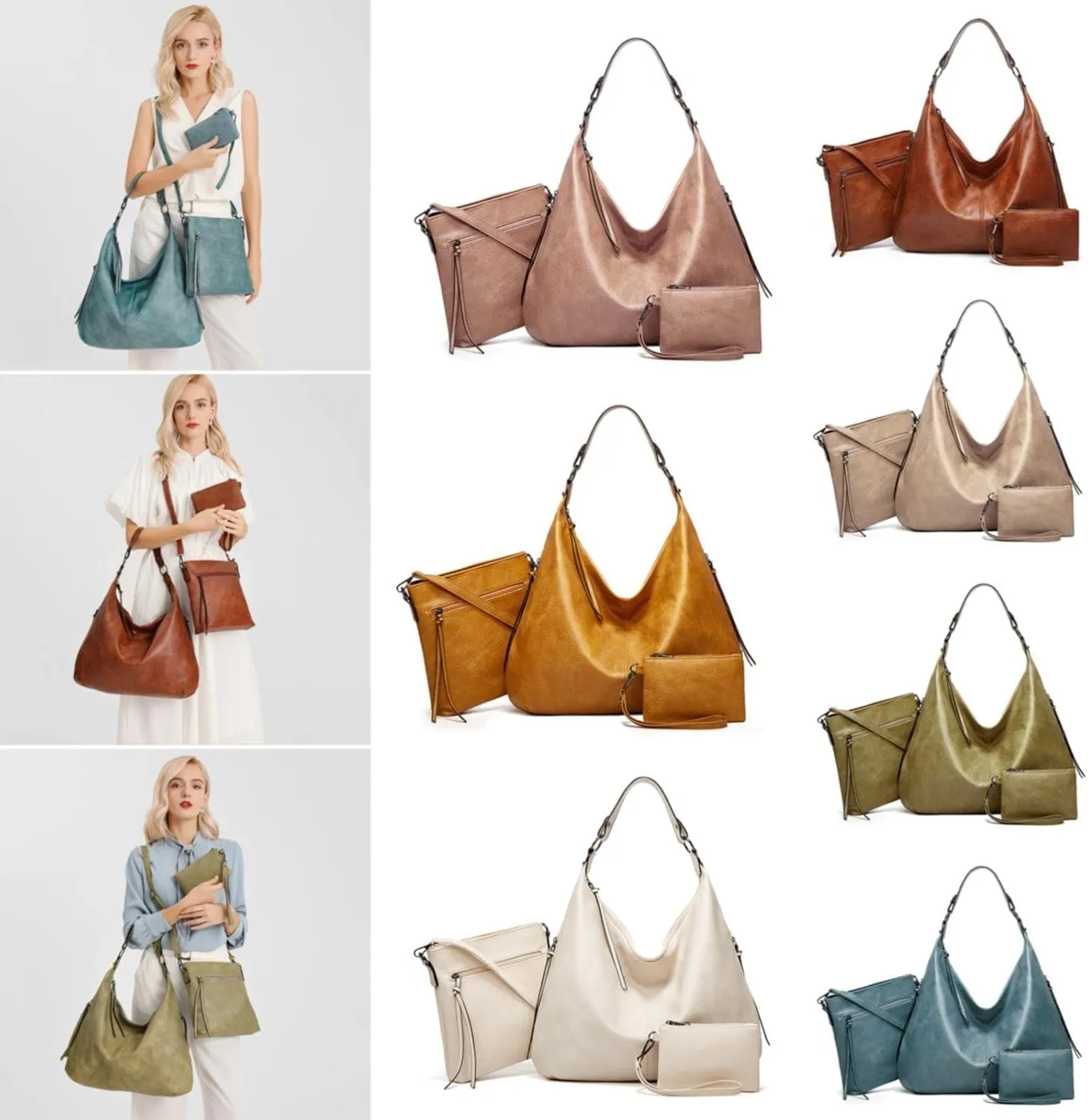 Beach Tote Bag 4 Packet Leather Solid Color Handbags Shoulder Bags Crossbody Hobo Bags Card Purse Work Travel Essential A