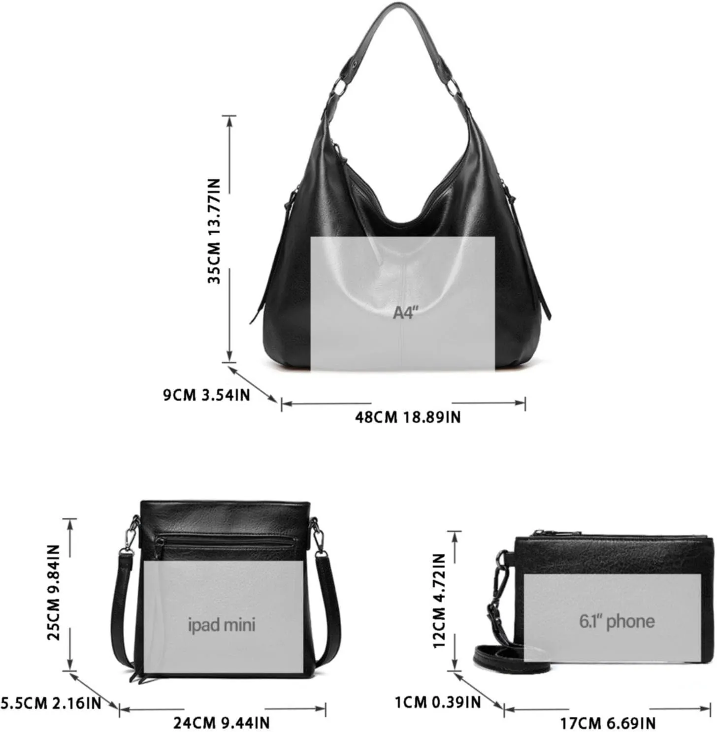 Beach Tote Bag 4 Packet Leather Solid Color Handbags Shoulder Bags Crossbody Hobo Bags Card Purse Work Travel Essential A