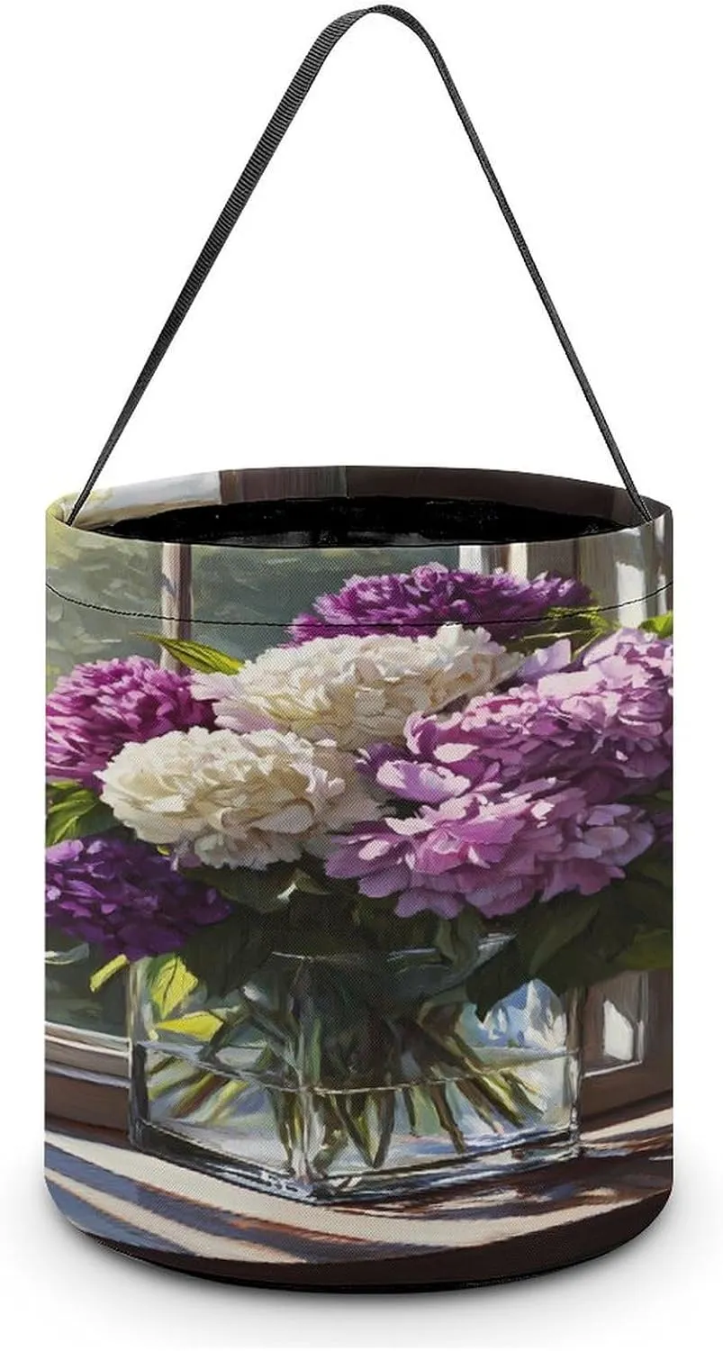 Beautiful Peonies Flowers Halloween Candy Bag Candy Tote Bucket Gift Bags Party Supplies for Women Men