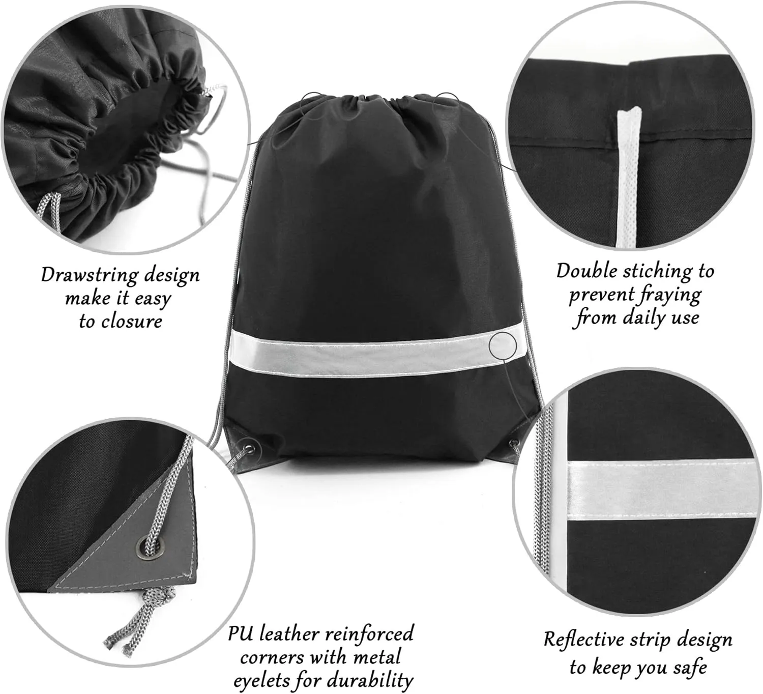 BeeGreen 30 Pieces Black Drawstring Backpacks Bulk Cinch Bags, Reflective String Backpacks DIY for Gym Sport Trip