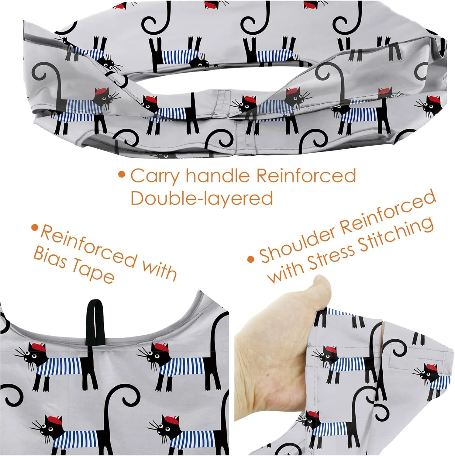 BeeGreen Gifts for Cat Lovers 6 Pack Cats Reusable Grocery Bags with Elastic Band Reusable Shopping Bags Bulk 50LBS X-Large Foldable-Machine Washable-Heavy Duty Kitten Bags